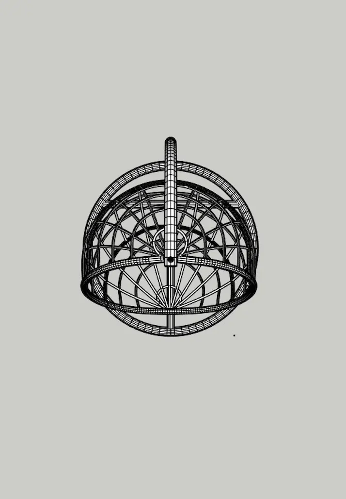 3D wireframe model of CÁPSULA Egg Chair showing grid structure