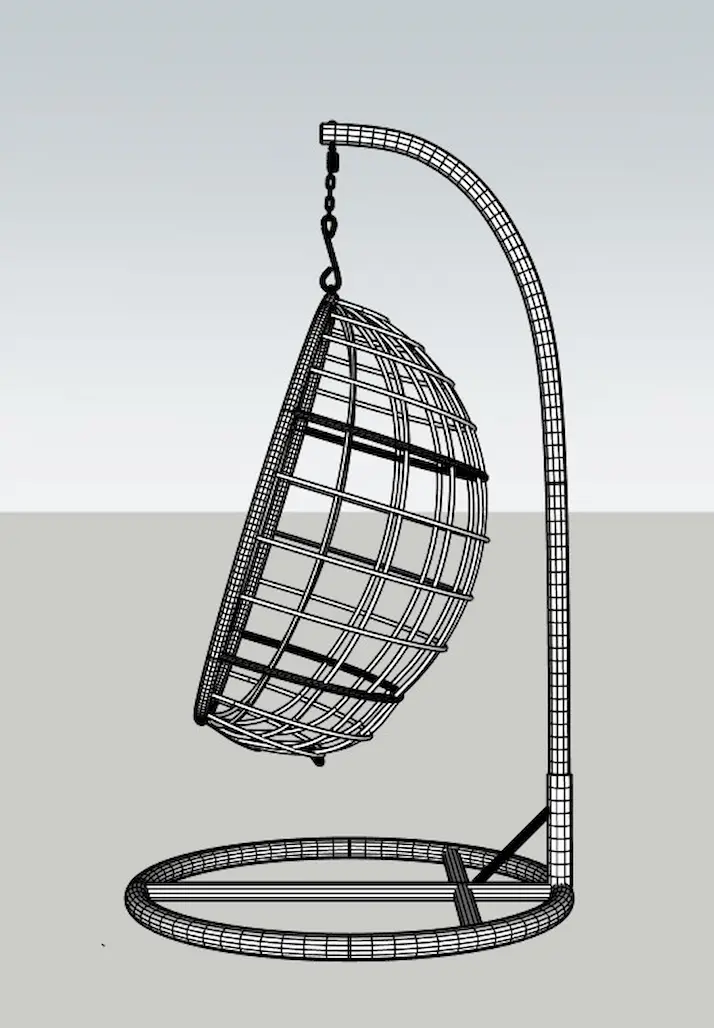 Side profile of CÁPSULA Egg Chair showing arched arm and suspension