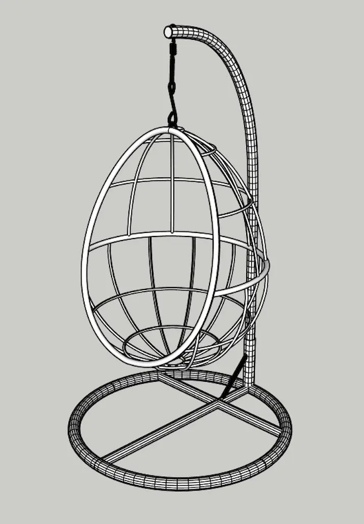 3D wireframe model of ÓRBITA Egg Chair showing grid structure
