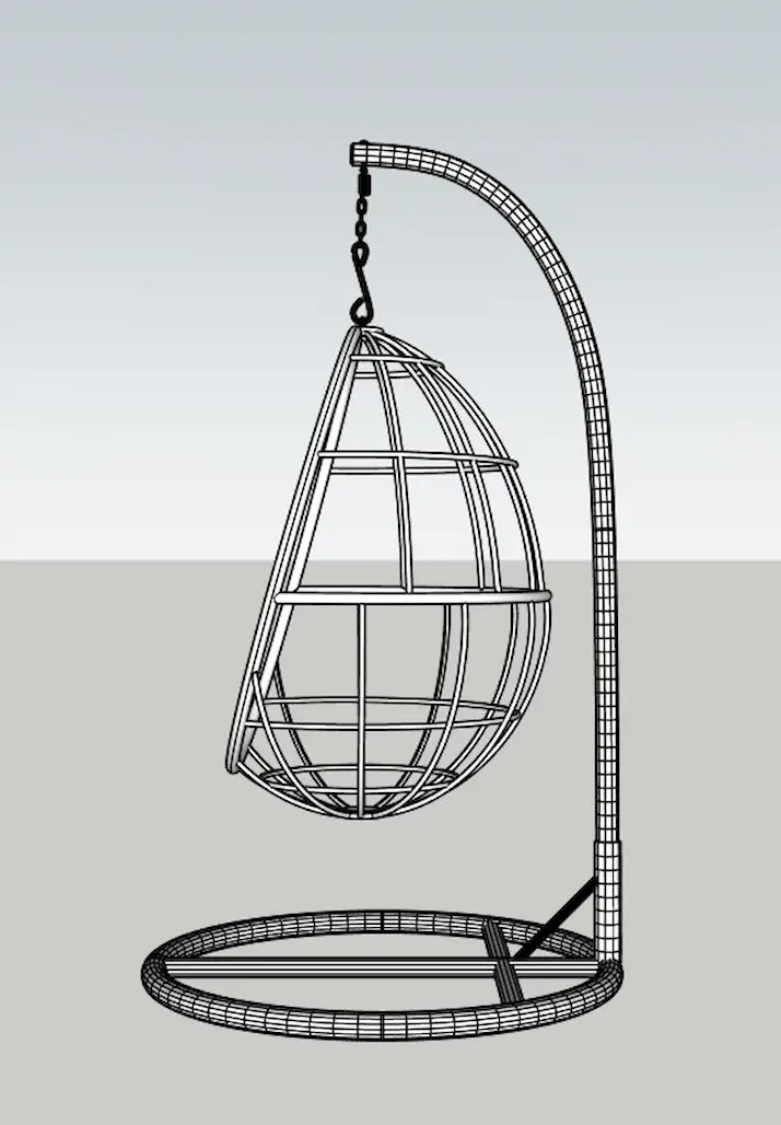Side profile of ÓRBITA Egg Chair showing arched arm and suspension